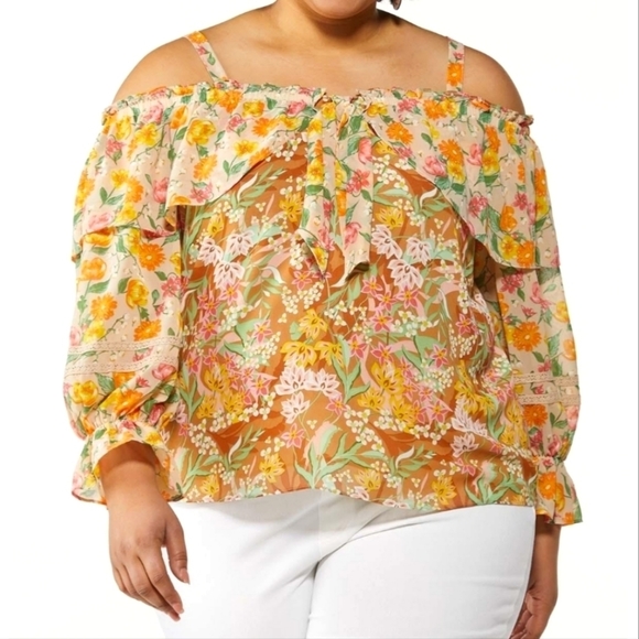 NWT PLUS SIZE BOHO MIXED PRINT  BLOUSE BY CATO - Picture 2 of 8